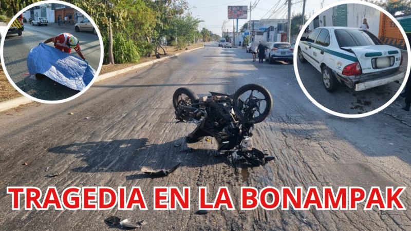 Mujer muere en accidente entre moto y taxi en Cancún